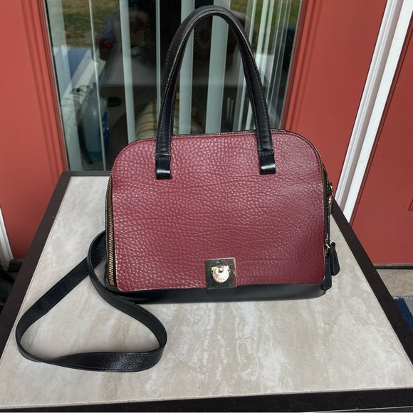 Furla red brown black leather full zip satchel crossbody handbag EUC - Picture 2 of 15